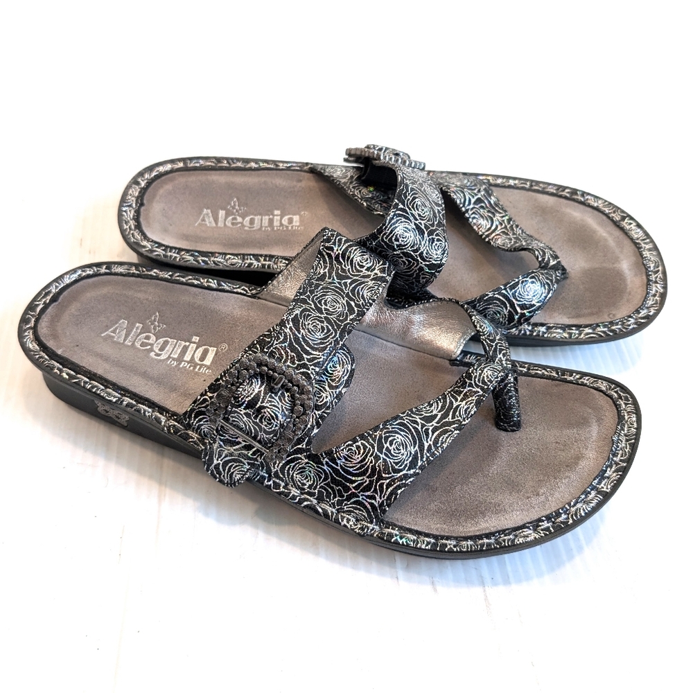 Alegria Women's Black Floral Sandals